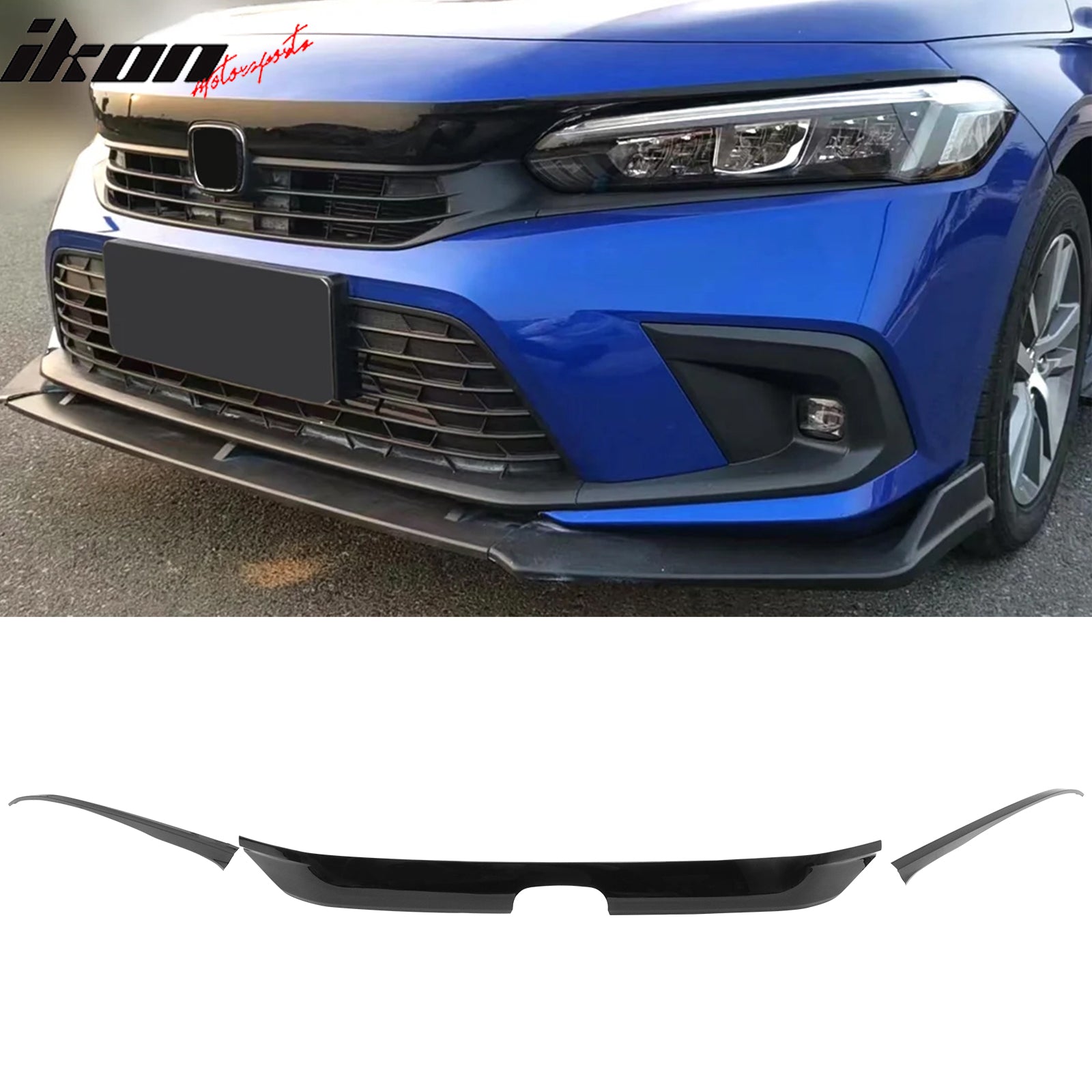 IKON MOTORSPORTS, Front Grille Trim +  Type R Honeycomb Grille Compatible With 2022-2024 Honda Civic Sedan (Won't Fit Si & Hatchback), OE Style Gloss Black ABS Bonnet Headlight Molding Trim 6PCS