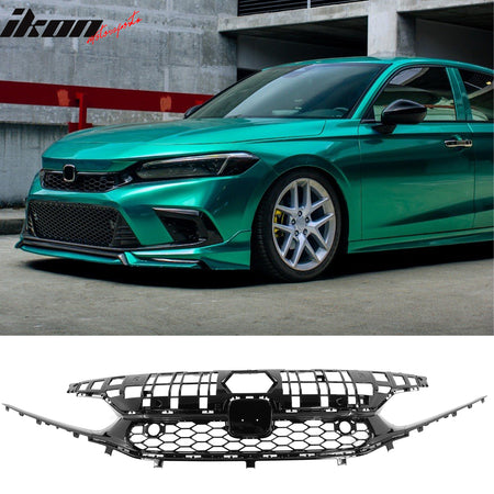 Fits 22-24 Honda Civic Sedan Type R Front Bumper Grille Cover Trim Gloss Black