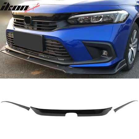 IKON MOTORSPORTS, Front Grille Trim +  Si Style Honeycomb Grille Compatible With 2022-2024 Honda Civic Sedan (Won't Fit Si & Hatchback), OE Style Gloss Black ABS Bonnet Headlight Molding Trim 6PCS