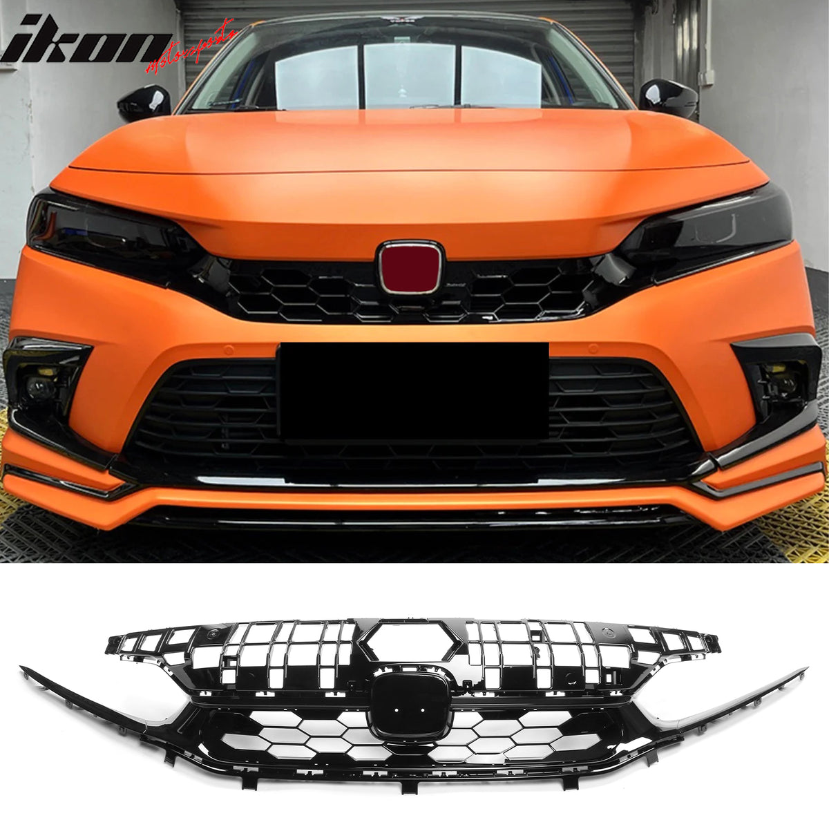 Fits 22-24 Honda Civic Sedan Si Style Front Bumper Grille Cover Trim Gloss Black