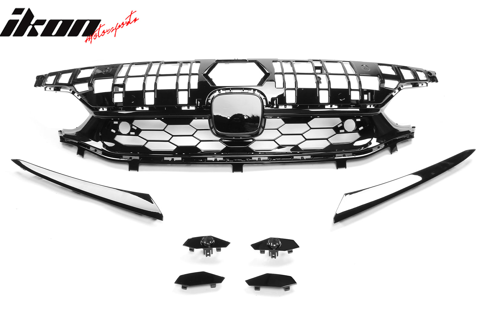Fits 22-24 Honda Civic Sedan Si Style Front Bumper Grille Cover Trim Gloss Black