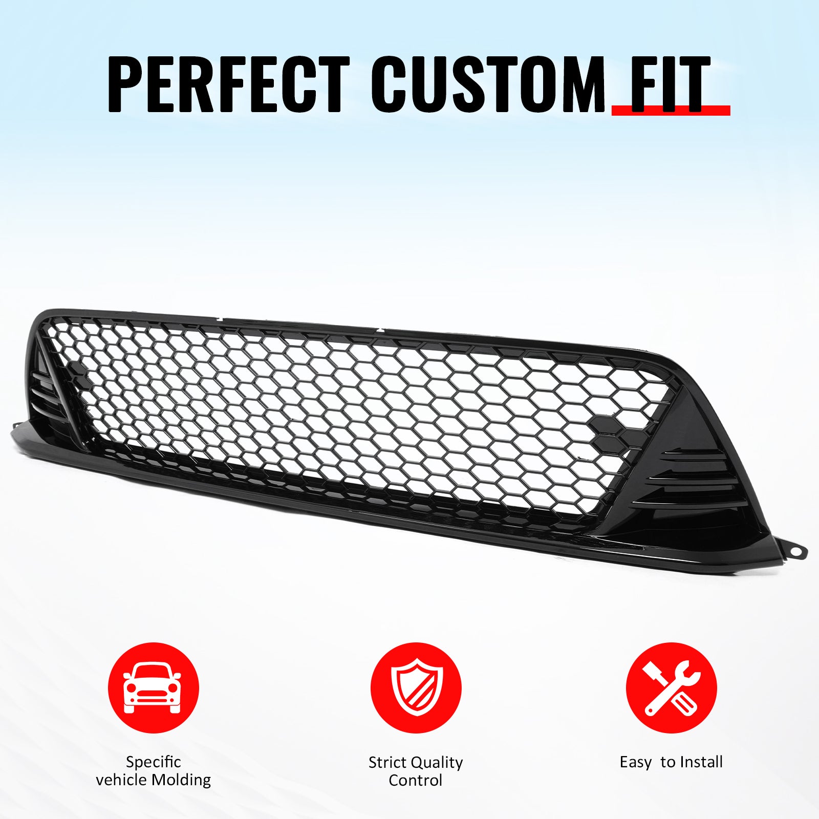 Fits 22-24 Honda Civic Type R Front Grilles Kit + ABS Foglight Bezel Gloss Black