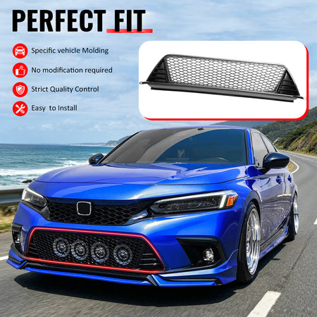 Fits 22-24 Honda Civic Type R Front Grilles Kit + ABS Foglight Bezel Gloss Black