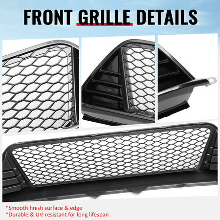 Fits 22-24 Honda Civic Type R Front Grilles Kit + ABS Foglight Bezel Gloss Black