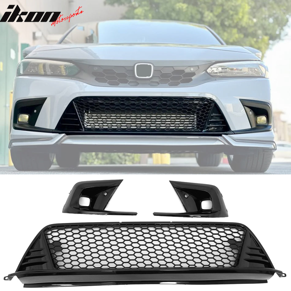 Grille PP for Honda Civic 2022-2024 Gloss Black Type R & Foglight Bezels ABS