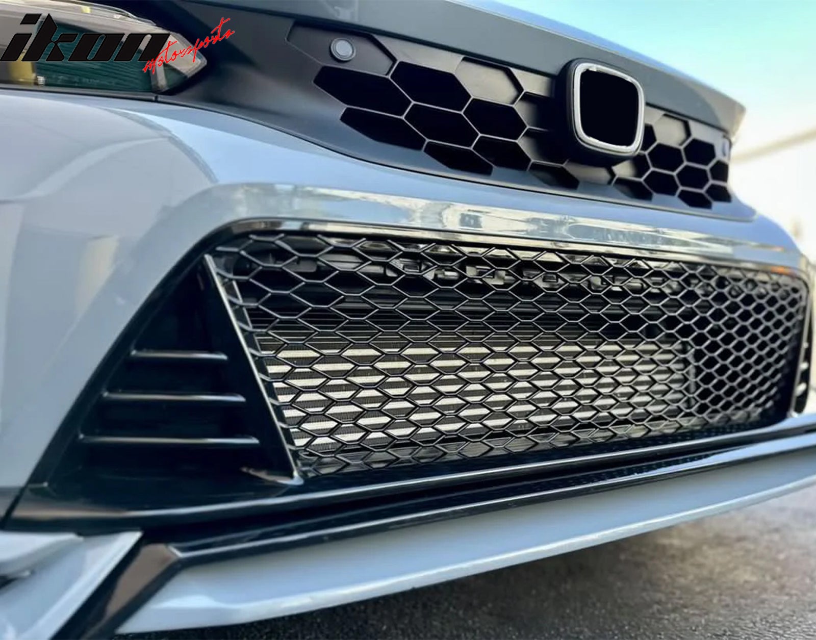 Fits 22-24 Honda Civic Type R Style Front Grille + Foglight Bezels Gloss Black