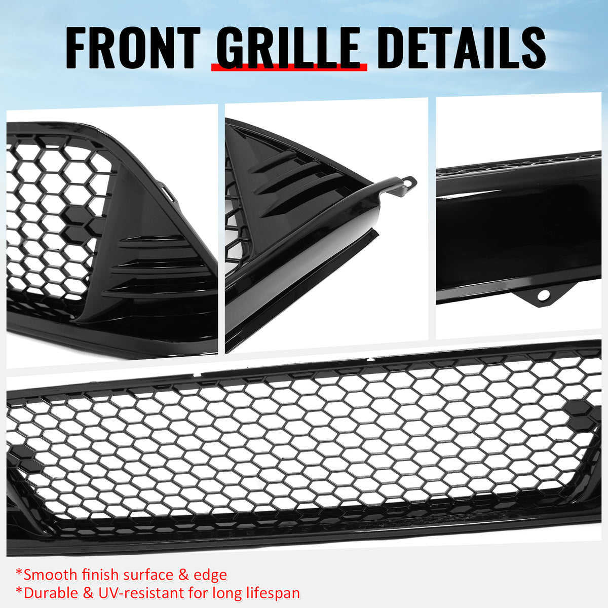 Fits 22-24 Honda Civic Type R Front Grilles Kit + ABS Foglight Bezel Gloss Black