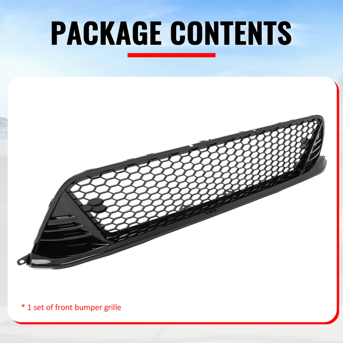 Fits 22-24 Honda Civic Type R Front Grilles Kit + ABS Foglight Bezel Gloss Black
