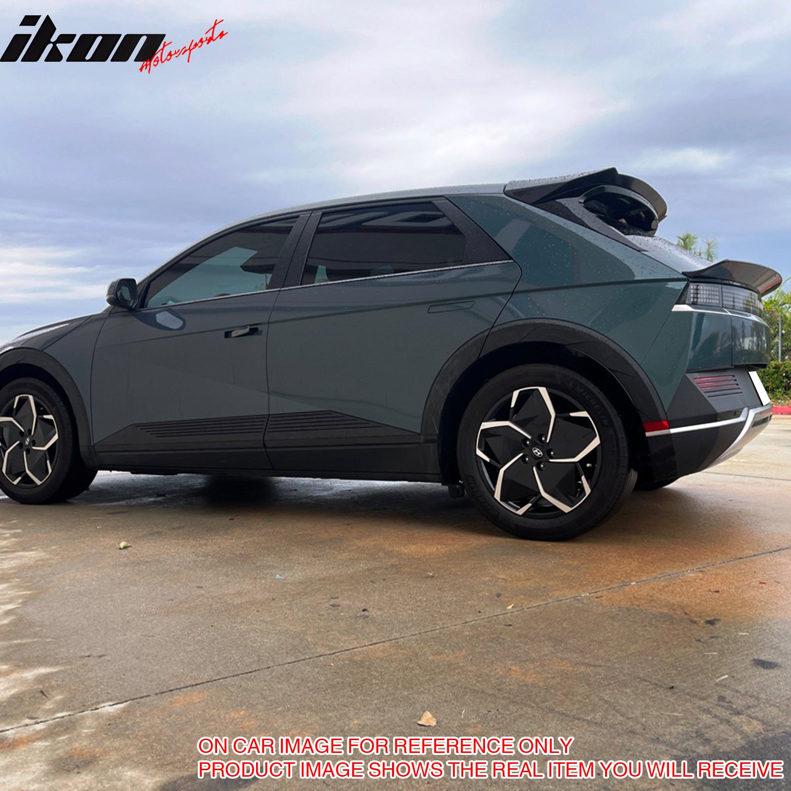 IKON MOTORSPORTS, Trunk Spoiler + Roof Spoiler Compatible with 2022-2024 Hyundai Ioniq 5, IKON Style Matte Black ABS Plastic Rear Trunk Lid Spoiler Wing Middle Lip& Rear Window Windshield Visor