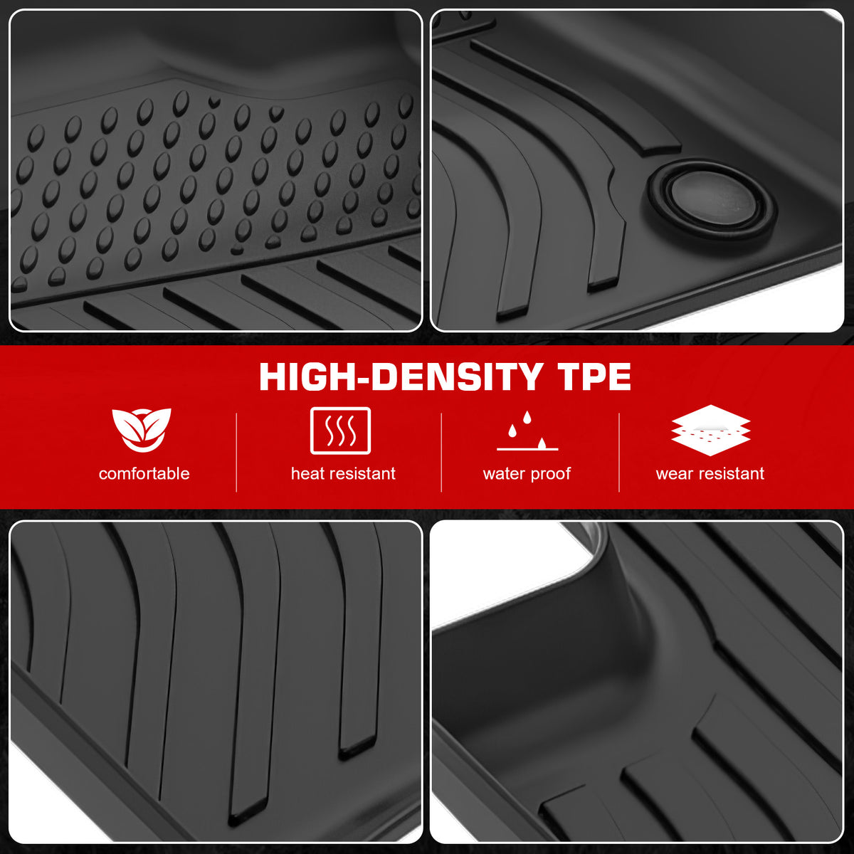 IKON MOTORSPORTS 3D TPE Floor Mats, Compatible with 2022-2024 Volvo C40 Recharge, All Weather Waterproof Non-Slip Floor Liners, Front & 2nd Row Full Set Interior Accessories, Black