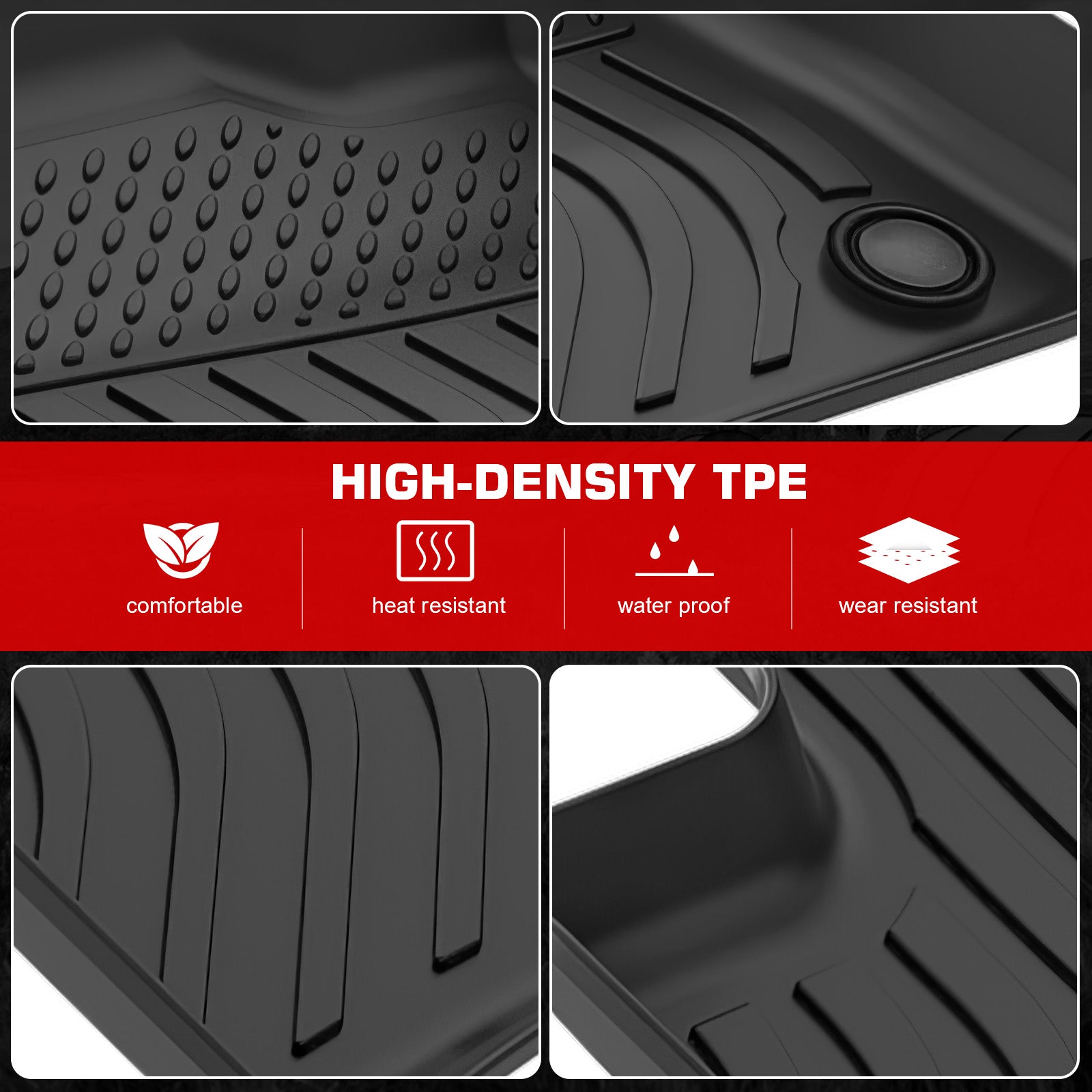 IKON MOTORSPORTS 3D TPE Floor Mats, Compatible with 2022-2024 Volvo C40 Recharge, All Weather Waterproof Non-Slip Floor Liners, Front & 2nd Row Full Set Interior Accessories, Black