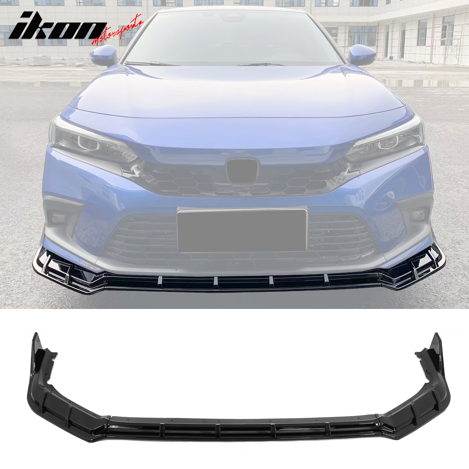 IKON MOTORSPRTS, Front & Rear Bumper Lip Diffuser & Aprons & Trunk Spoiler & Side Skirts Compatible With 2022-2024 Honda Civic Sedan, Gloss Black FE-C Splitter Corner Wing Type R Rocker Panel