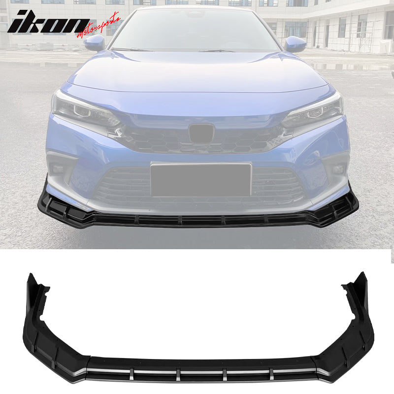 IKON MOTORSPRTS, Front & Rear Bumper Lip Diffuser & Aprons & Trunk Spoiler & Side Skirts Compatible With 2022-2024 Honda Civic Sedan, Matte Black FE-C Splitter Corner Wing Type R Rocker Panel