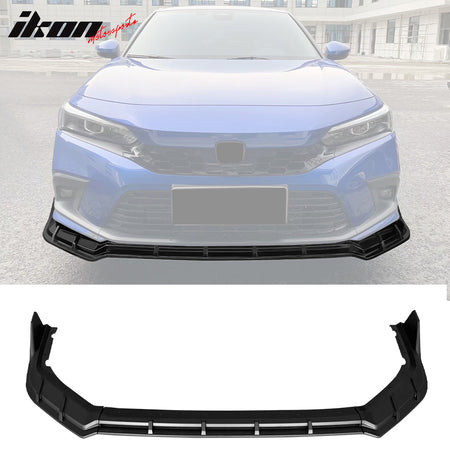 IKON MOTORSPRTS, Front & Rear Bumper Lip Diffuser & Aprons & Trunk Spoiler & Side Skirts Compatible With 2022-2024 Honda Civic Sedan, Matte Black FE-C Splitter Corner Wing Type R Rocker Panel