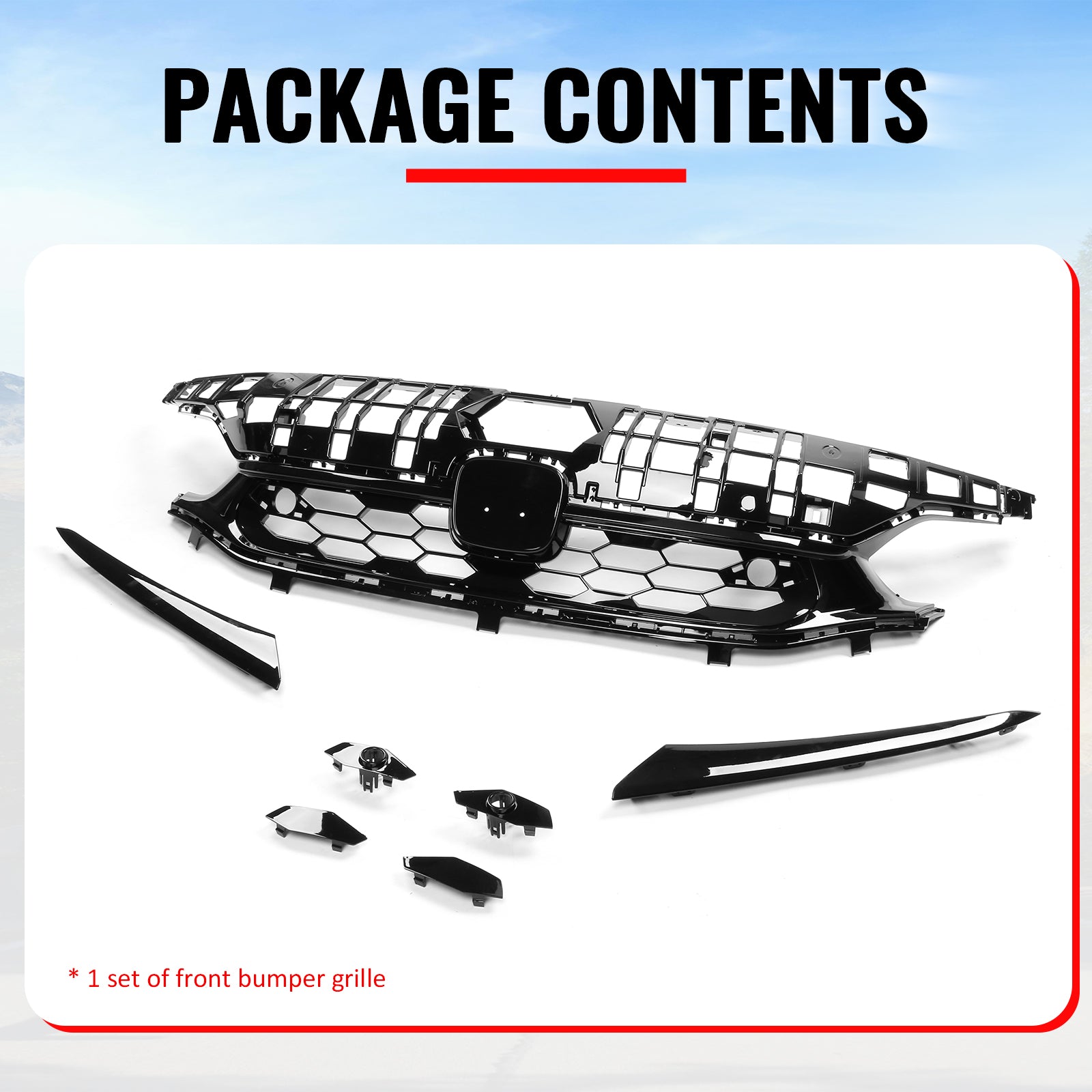 Fits 22-24 Honda Civic Sedan Gloss Black Si Style Upper Mesh Grille Grill ABS