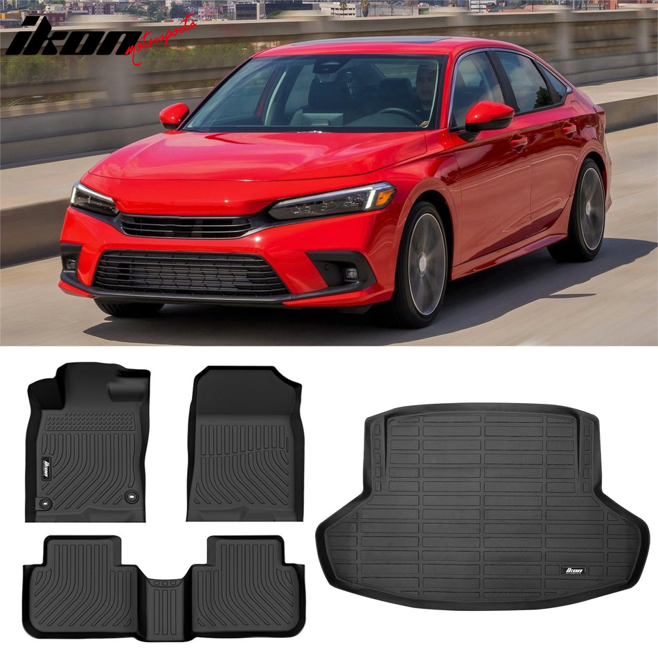 2022-2026 Honda Civic All Weather 3D Black Floor Mats + Trunk Mat TPE
