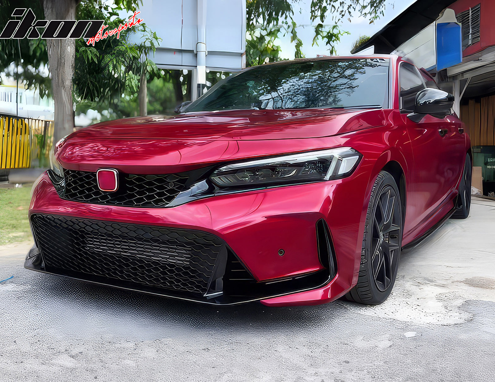 IKON MOTORSPORTS, Front Grille Molding Compatible With 2022-2026 Honda Civic SI & Hatchback, OE Replacement Unpainted Front Upper Panel Garnish Trim Bodykit