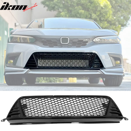 IKON MOTORSPORTS Front Grille + Foglight Bezels, Compatible with 2022-2024 Honda Civic 11th Gen, Type R Gloss Black PP Front Bumper Hood Grille + ABS OE Style Foglight Covers W/ Switchback Turn Signal