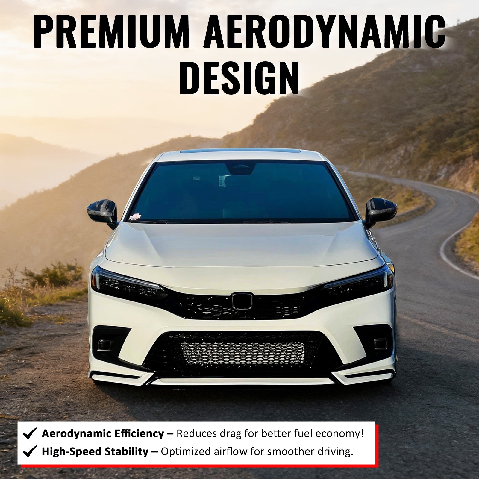 Fits 22-24 Honda Civic Type R Style Front Grille LED Foglight Bezels Gloss Black