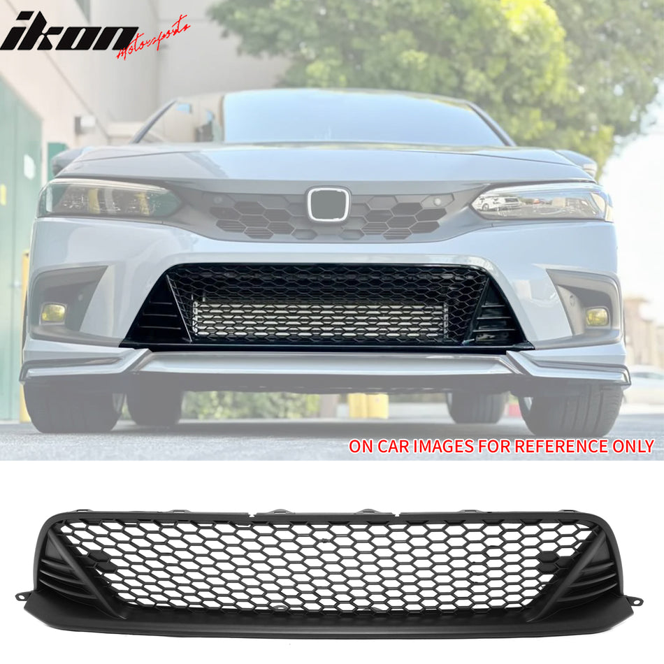 IKON MOTORSPORTS Front Grille + Foglight Bezels, Compatible with 2022-2024 Honda Civic 11th Gen, Type R Matte Black PP Front Bumper Hood Grille + ABS OE Style Foglight Covers W/ Switchback Turn Signal