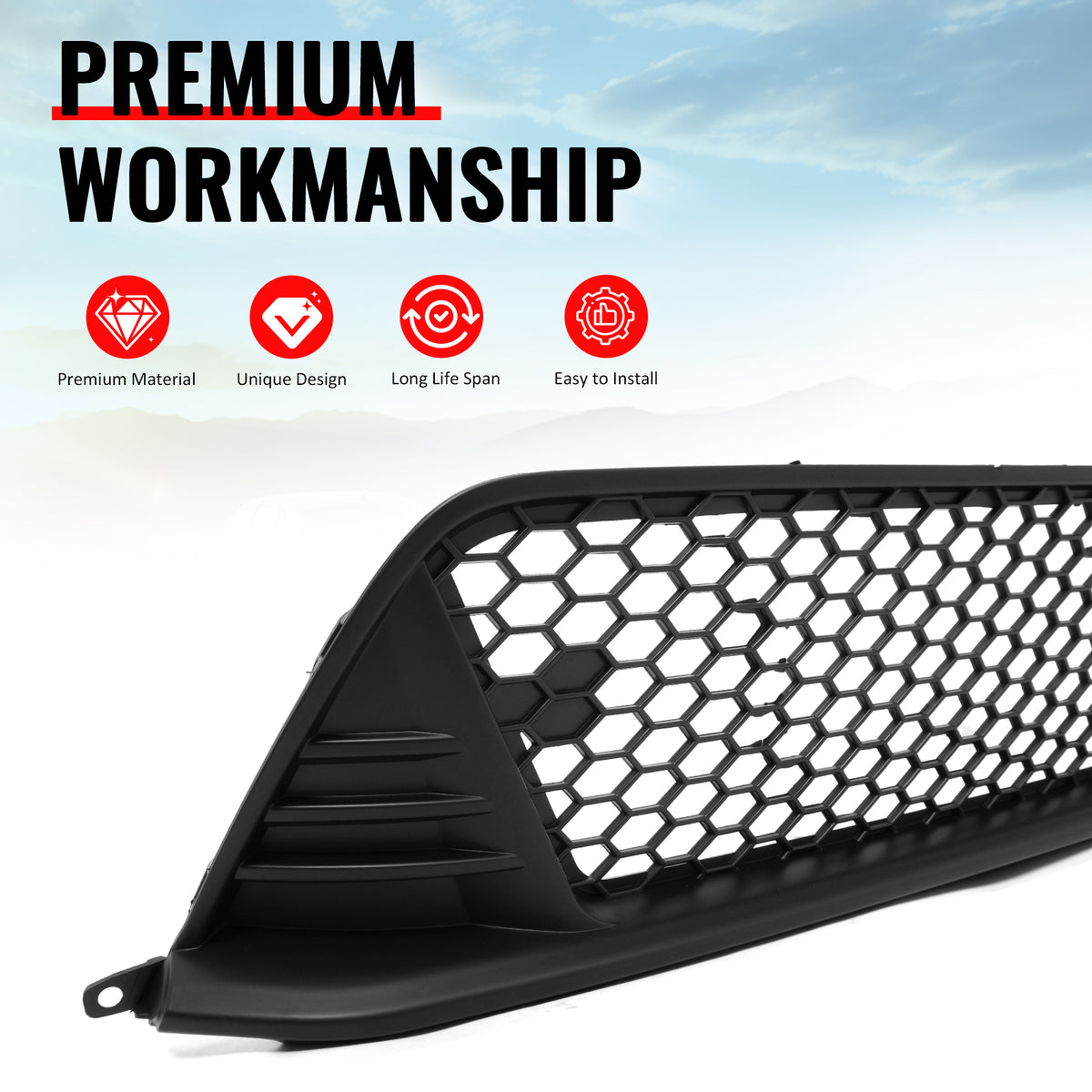 Fits 22-24 Honda Civic Type R Style Front Grille LED Foglight Bezels Matte Black