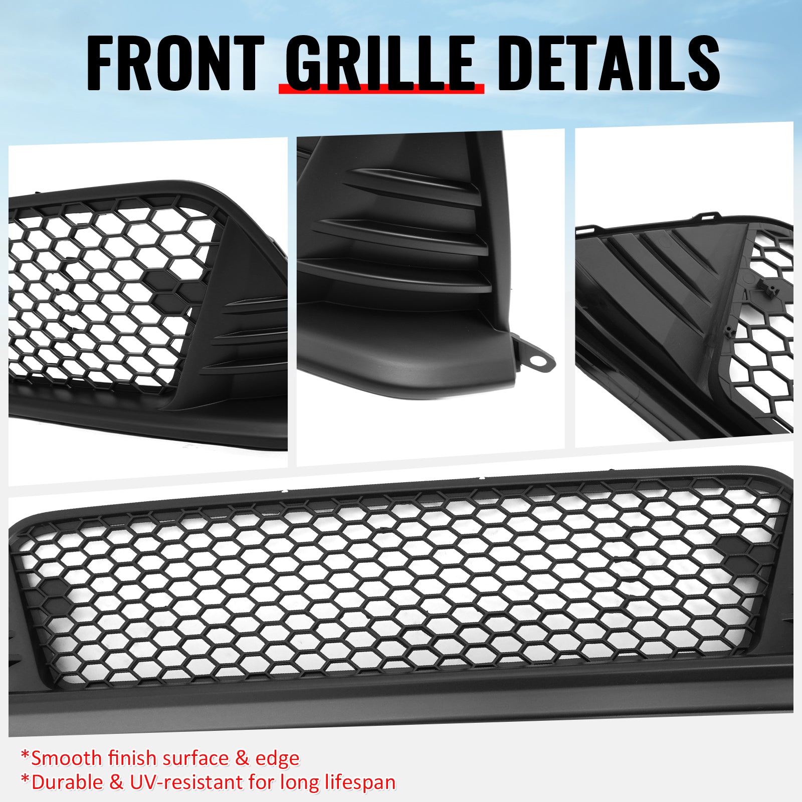 Fits 22-24 Honda Civic Type R Style Front Grille LED Foglight Bezels Matte Black