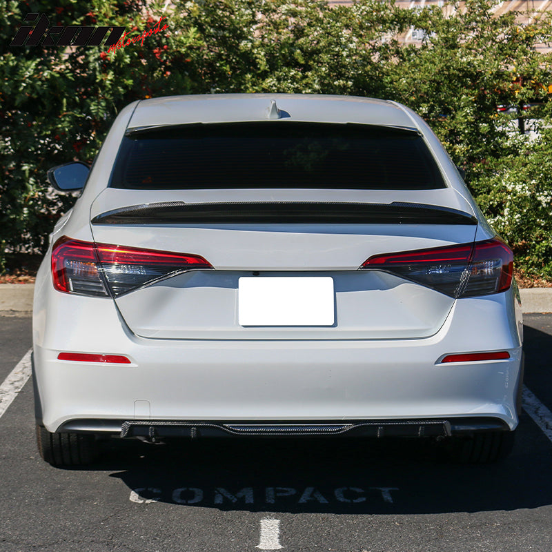 IKON MOTORSPORTS, Rear Diffuser Compatible With 2022-2026 Honda Civic 11th Gen Sedan, HPD Style Carbon Fiber Rear Bumper Diffuser Lip Added on Bodykit Replacement CF