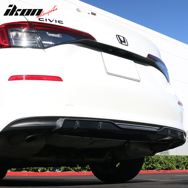 Fits 22-26 Honda Civic Sedan HPD Style Carbon Fiber Rear Bumper Lip Diffuser Fin