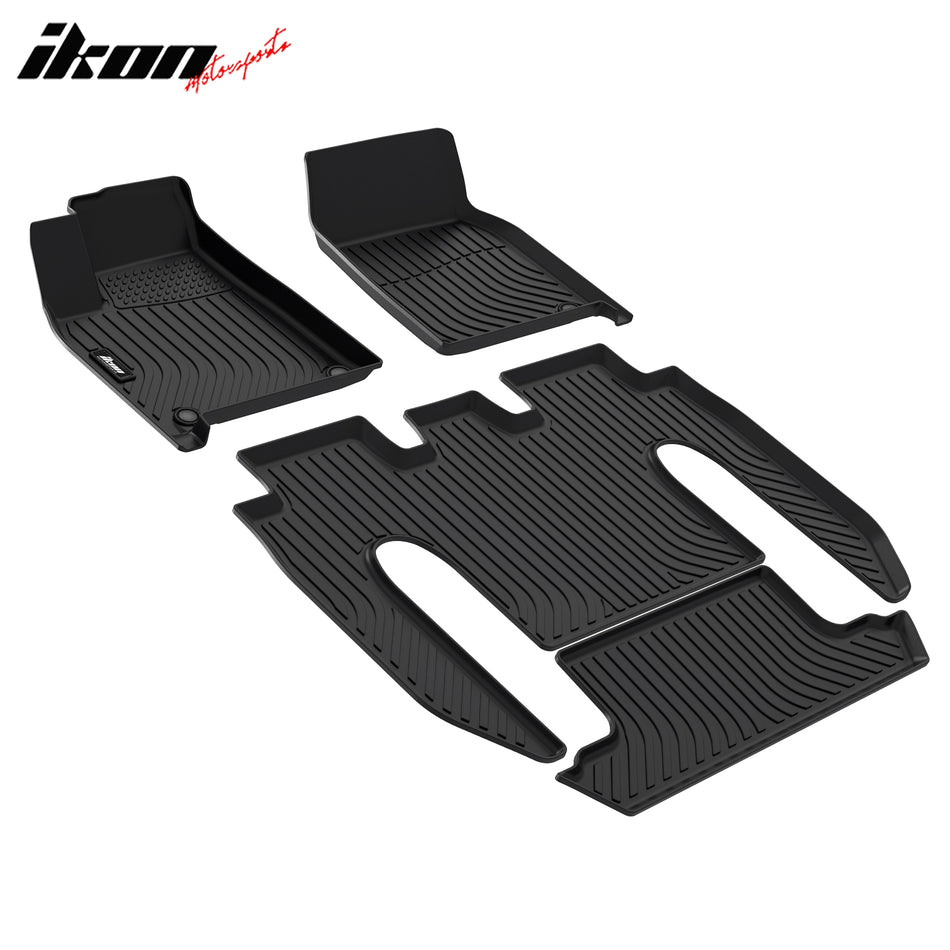 IKON MOTORSPORTS 3D TPE Floor Mats, Compatible with 2022-2025 Tesla Model X (6 Seat Only), All Weather Waterproof Anti-Slip Floor Liners, Front & 2nd Row Full Set Car Interior Accessories, Black
