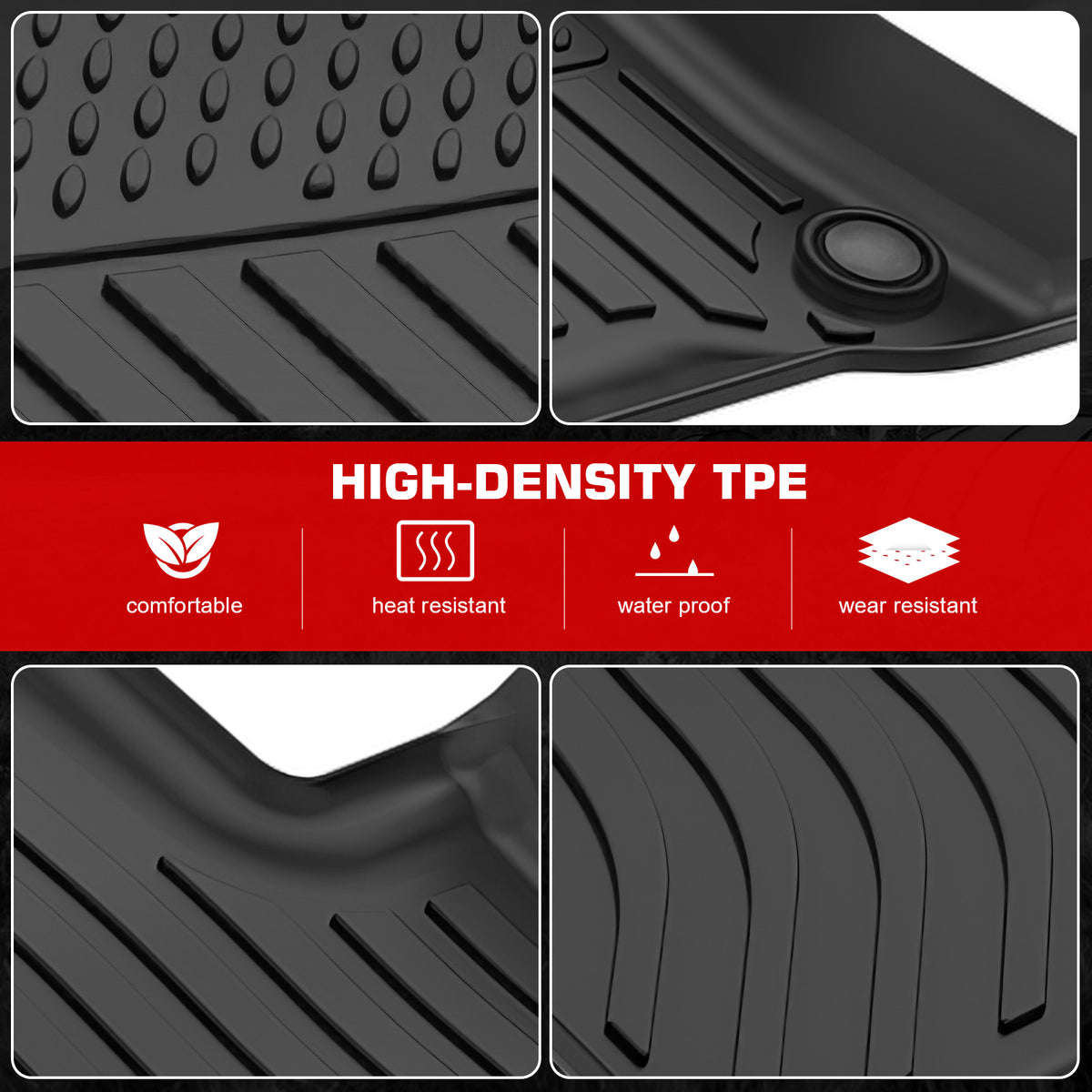 IKON MOTORSPORTS 3D TPE Floor Mats, Compatible with 2022-2025 Mercedes-Benz X243 EQB 250+/EQB 300/EQB 350 5-Seats, All Weather Waterproof Floor Liners, Front & 2nd Row Interior Accessories, Black