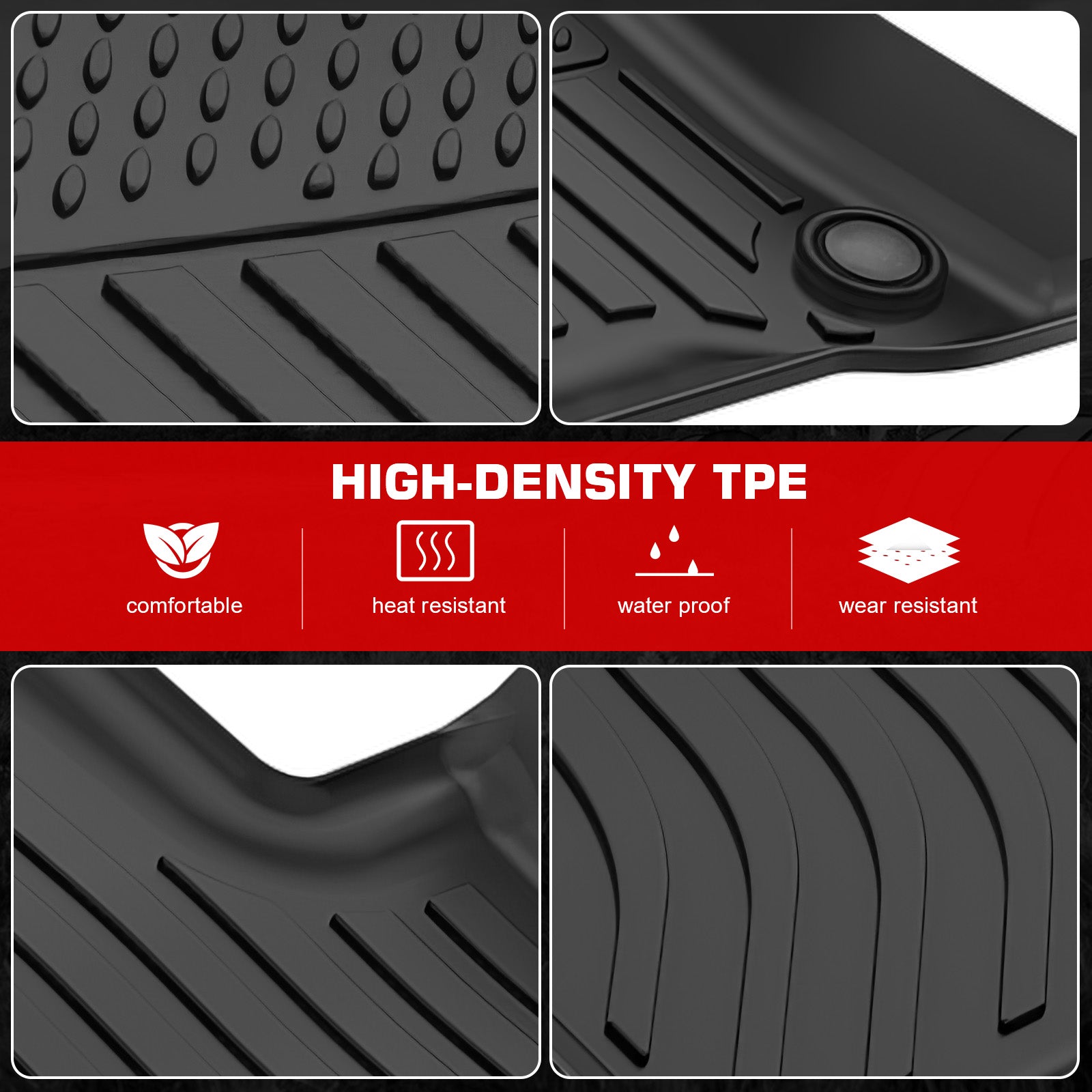 IKON MOTORSPORTS 3D TPE Floor Mats, Compatible with 2022-2025 Mercedes-Benz X243 EQB 250+/EQB 300/EQB 350 5-Seats, All Weather Waterproof Floor Liners, Front & 2nd Row Interior Accessories, Black