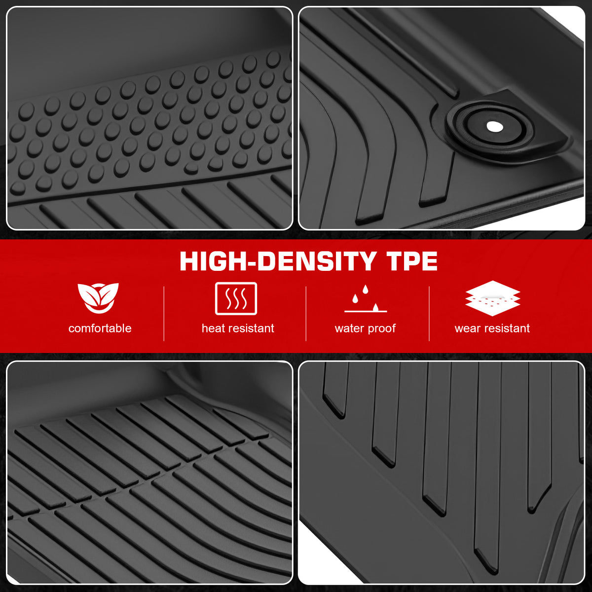 IKON MOTORSPORTS 3D TPE Floor Mats, Compatible with 2022-2025 GMC Hummer EV Pickup, All Weather Waterproof Non-Slip Floor Liners, Front & 2nd Row Full Set Interior Accessories, Black