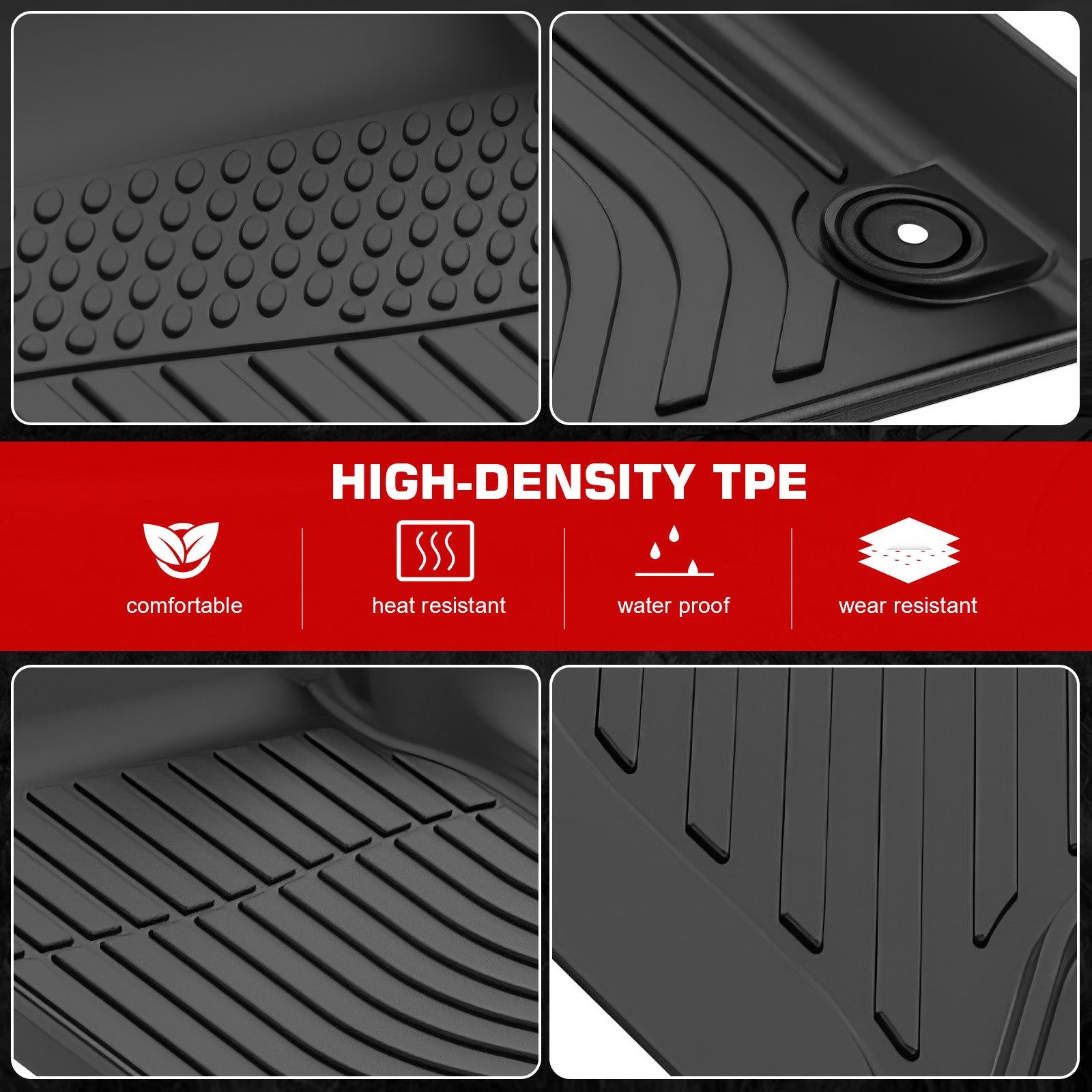 IKON MOTORSPORTS 3D TPE Floor Mats, Compatible with 2022-2025 GMC Hummer EV Pickup, All Weather Waterproof Non-Slip Floor Liners, Front & 2nd Row Full Set Interior Accessories, Black