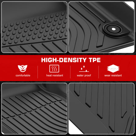 IKON MOTORSPORTS 3D TPE Floor Mats, Compatible with 2022-2025 GMC Hummer EV Pickup, All Weather Waterproof Non-Slip Floor Liners, Front & 2nd Row Full Set Interior Accessories, Black