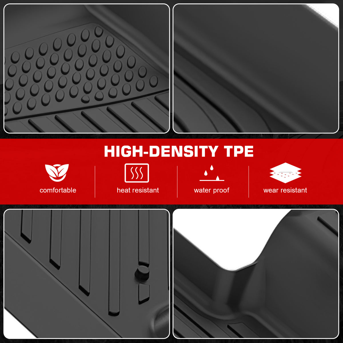 IKON MOTORSPORTS 3D TPE Floor Mats, Compatible with 2022-2025 Jeep Grand Cherokee, All Weather Waterproof Non-Slip Floor Liners, Front & 2nd Row Full Set Interior Accessories, Black