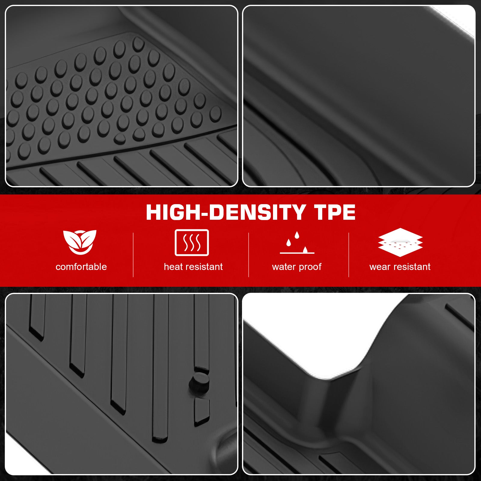 IKON MOTORSPORTS 3D TPE Floor Mats, Compatible with 2022-2025 Jeep Grand Cherokee, All Weather Waterproof Non-Slip Floor Liners, Front & 2nd Row Full Set Interior Accessories, Black