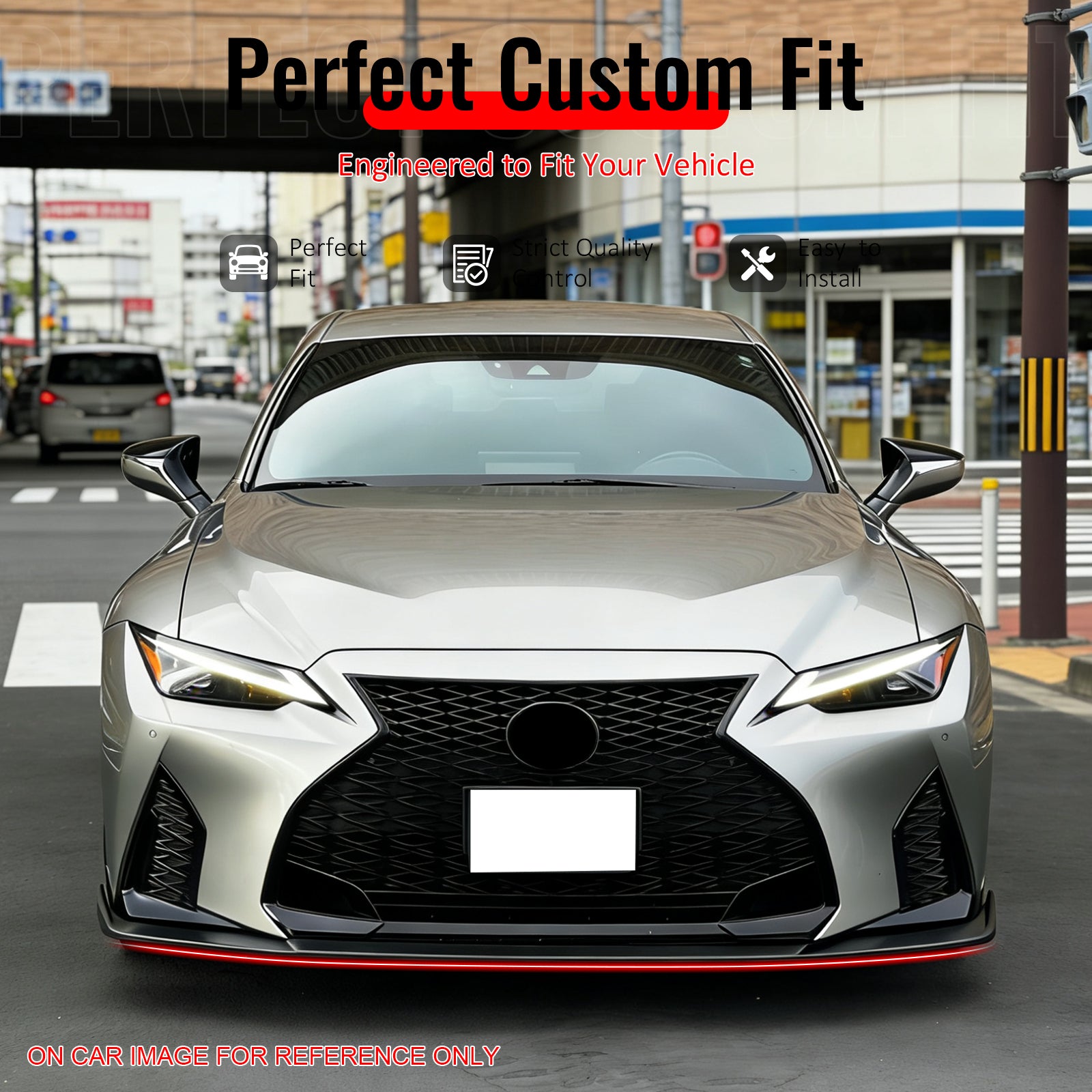 IKON MOTORSPORTS Front Bumper Lip, Compatible with 2022-2025 Lexus IS500 F Sport, Ikon Style Gloss Black PP Injection Air Dam Chin Spoiler Protector Splitter 3PCS