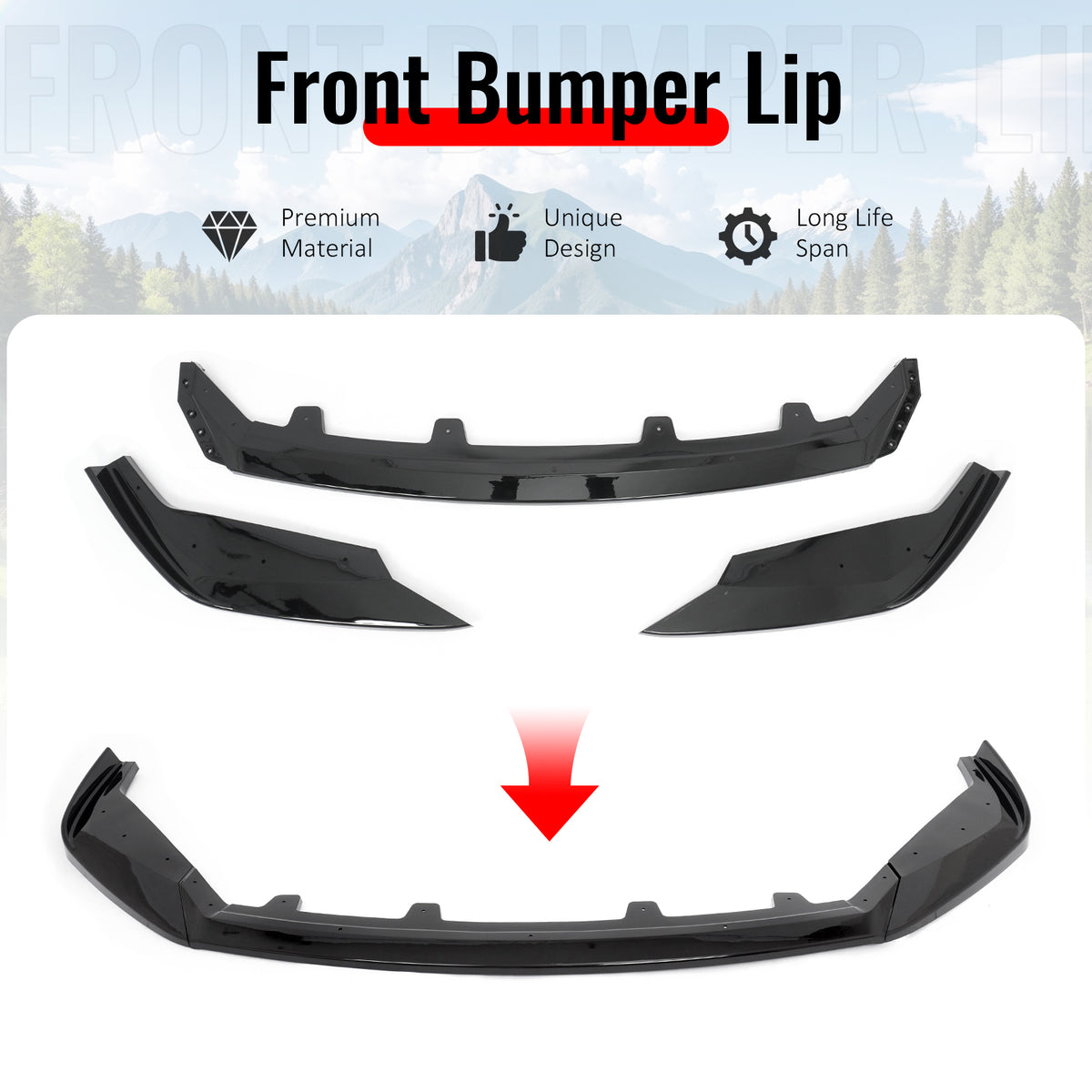 Fits 22-25 Lexus IS500 F Sport Ikon Style Front Bumper Lip Gloss Black PP 3PCS