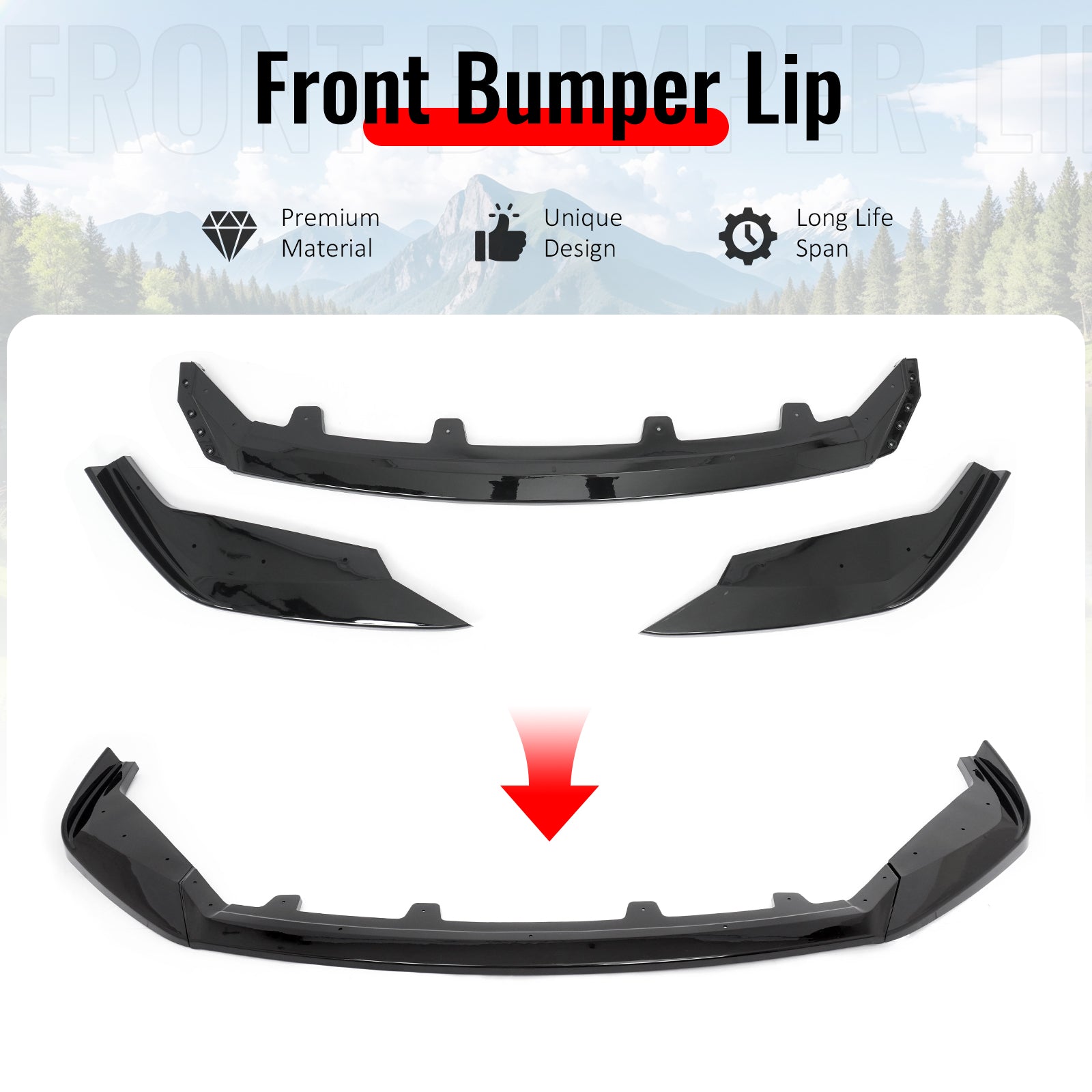 Fits 22-25 Lexus IS500 F Sport Ikon Style Front Bumper Lip Gloss Black PP 3PCS