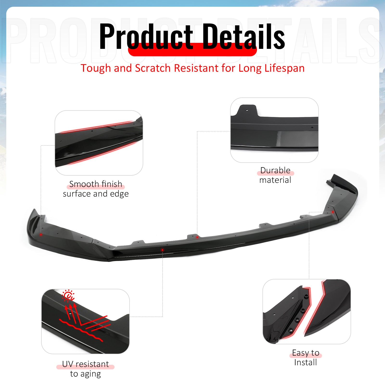 Fits 22-25 Lexus IS500 F Sport Ikon Style Front Bumper Lip Gloss Black PP 3PCS