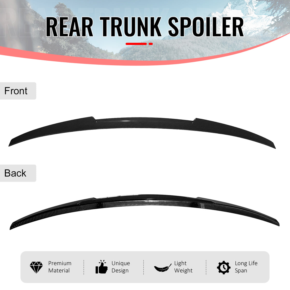 Fits 22-25 BMW G26 4-Series Gran Coupe & i4 M4 Trunk Spoiler Carbon Fiber Print