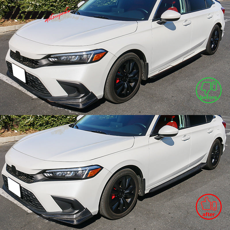 Fits 22-26 Honda Civic HPD Style Carbon Fiber Side Skirts Extensions Panel