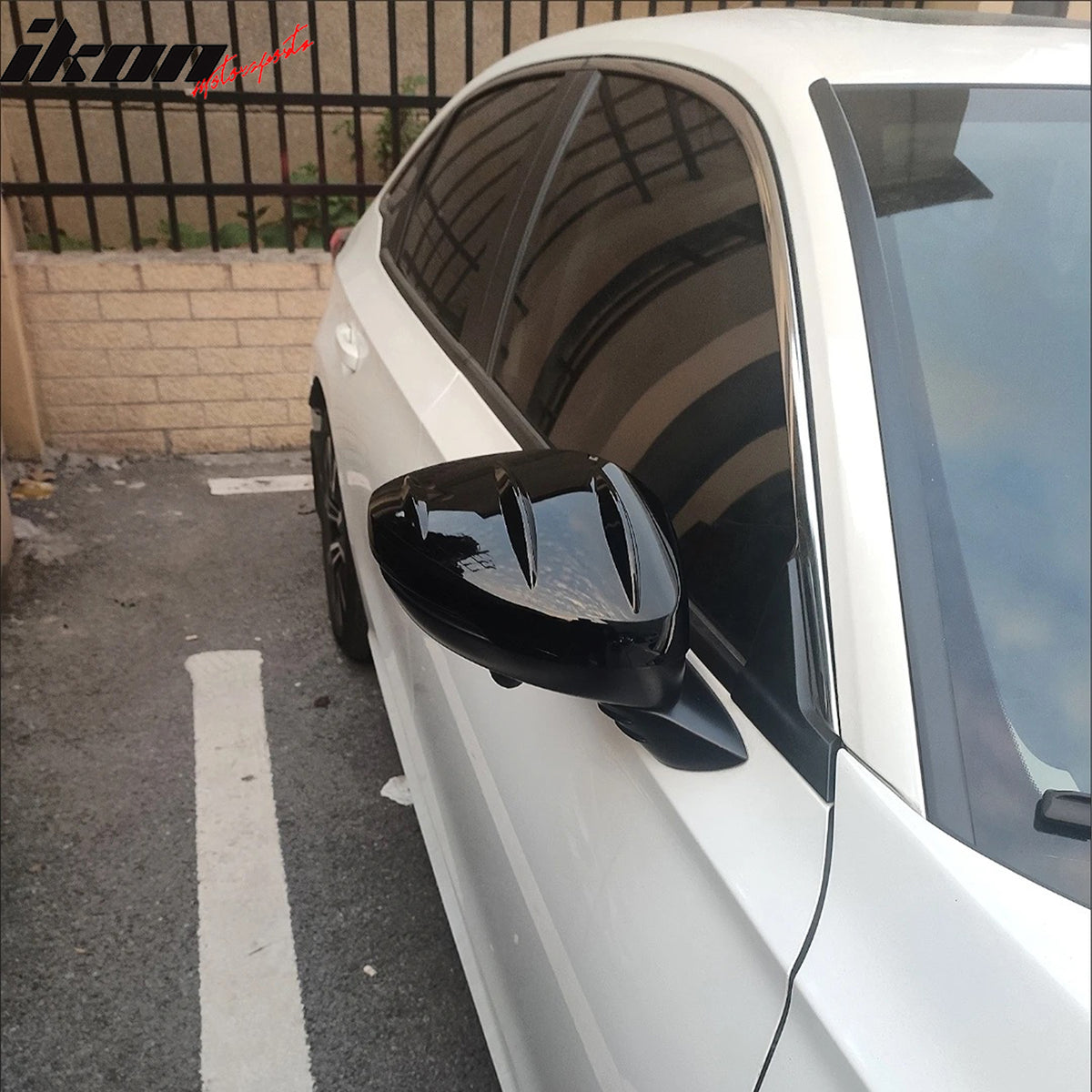 IKON MOTORSPORTS Mirror Cover, Compatible with 2022-2026 Honda Civic Hybrid Sport Touring Sedan Hatchback Type R, JDM Style Gloss Black ABS Add-On Mirror Protector Cap, 2PCS