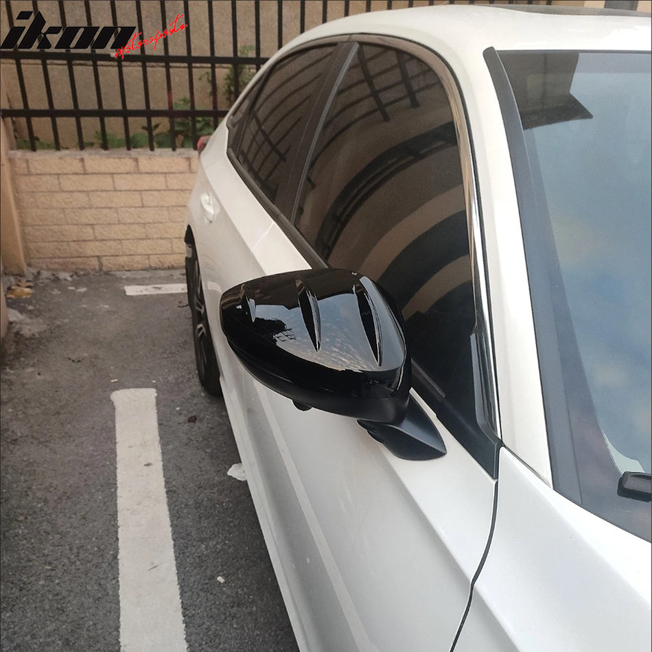 IKON MOTORSPORTS Mirror Cover, Compatible with 2022-2026 Honda Civic Hybrid Sport Touring Sedan Hatchback Type R, JDM Style Gloss Black ABS Add-On Mirror Protector Cap, 2PCS