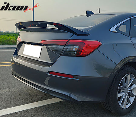 IKON MOTORSPORTS, Trunk Spoiler Compatible with 2022-2026 Honda Civic Sedan 11th Gen, Gloss Black ABS Rear Trunk Lid Spoiler Wing Lip