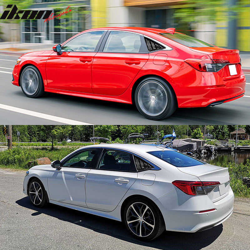 IKON MOTORSPORTS, Side Window Louver Compatible With 2022-2026 Honda Civic 11th Gen 4-Door Sedan, 2PCS Side Quarter Window Louver Scoops Unpainted Black IKON Style PC - Polycarbonate