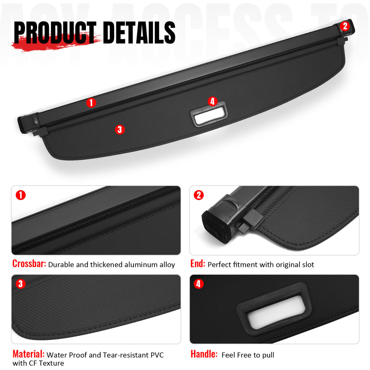 Fits 22-25 INFINITI QX55 Retractable Rear Trunk Cargo Cover Carbon Fiber Texture