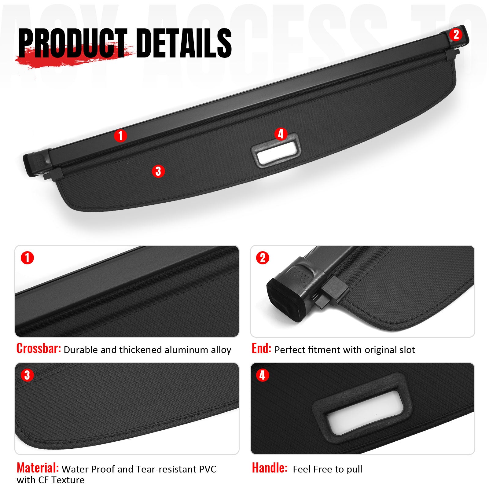 Fits 22-25 INFINITI QX55 Carbon Fiber Texture Cargo Cover + Backrest + Trunk Mat