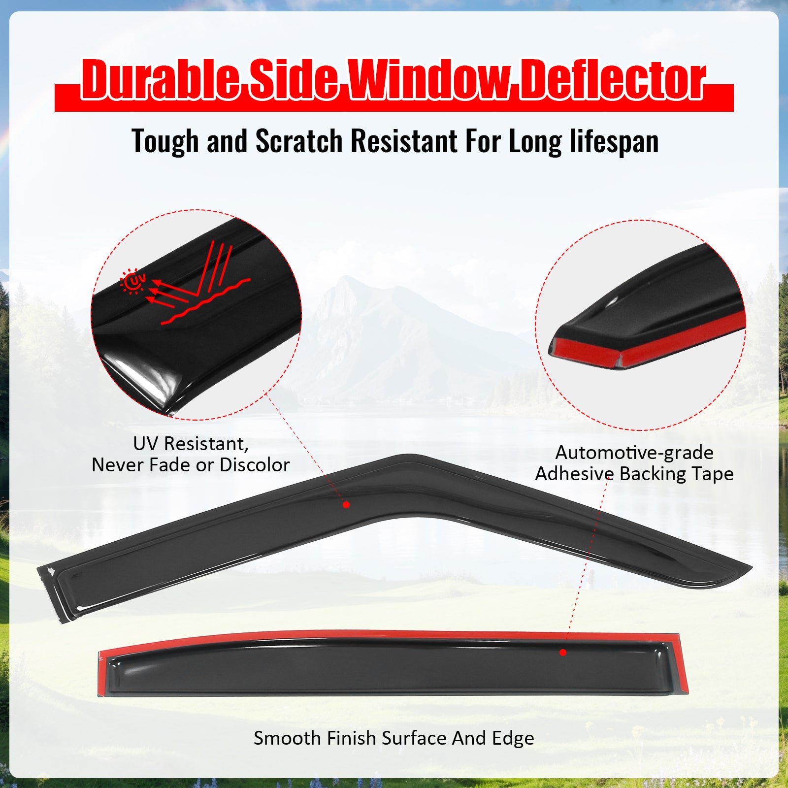 Fits 22-25 Rivian R1T Window Visors Vent Rain Wind Sun Guards Deflectors Tape-On