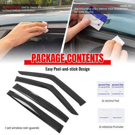 Fits 22-25 Rivian R1T Window Visors Vent Rain Wind Sun Guards Deflectors Tape-On